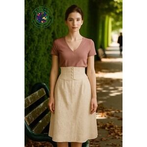 Vintage Nanette Lepore Eyelet Prairie Skirt Corset Back Button Front Sz 4 USA